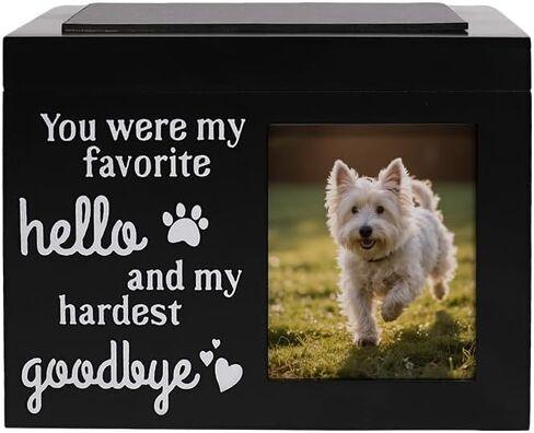 Wooden Pet Urns for Dogs & Cats - Holds Ashes, Fur & Displays Photo, Memorial Keepsake Box with Comforting Quote, Minimalist Home Decor for Pet Loss (Black) in Saudi Arabia