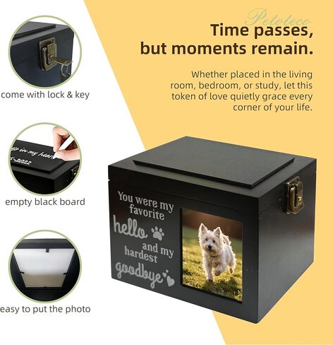 Wooden Pet Urns for Dogs & Cats - Holds Ashes, Fur & Displays Photo, Memorial Keepsake Box with Comforting Quote, Minimalist Home Decor for Pet Loss (Black) in Saudi Arabia