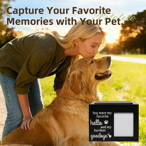 Wooden Pet Urns for Dogs & Cats - Holds Ashes, Fur & Displays Photo, Memorial Keepsake Box with Comforting Quote, Minimalist Home Decor for Pet Loss (Black) in Saudi Arabia