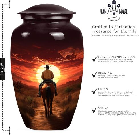 Cowboy Urn for Ashes Adult Male - Large Unique Cremation Urns for Human Ashes - Companion Urns for 2 Adults - Memorial Ash Containers for Men - Urn for Women - 10" Set of 1 in Saudi Arabia