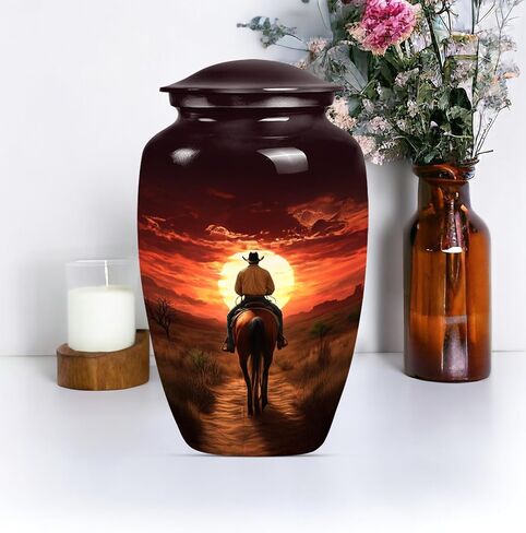 Cowboy Urn for Ashes Adult Male - Large Unique Cremation Urns for Human Ashes - Companion Urns for 2 Adults - Memorial Ash Containers for Men - Urn for Women - 10" Set of 1 in Saudi Arabia