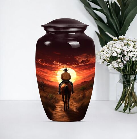 Cowboy Urn for Ashes Adult Male - Large Unique Cremation Urns for Human Ashes - Companion Urns for 2 Adults - Memorial Ash Containers for Men - Urn for Women - 10" Set of 1 in Saudi Arabia