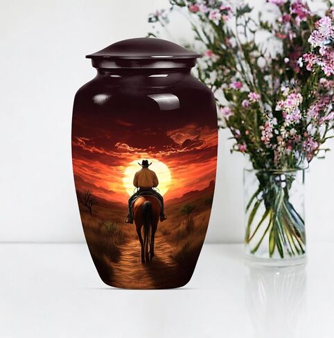 Cowboy Urn for Ashes Adult Male - Large Unique Cremation Urns for Human Ashes - Companion Urns for 2 Adults - Memorial Ash Containers for Men - Urn for Women - 10" Set of 1 in Saudi Arabia