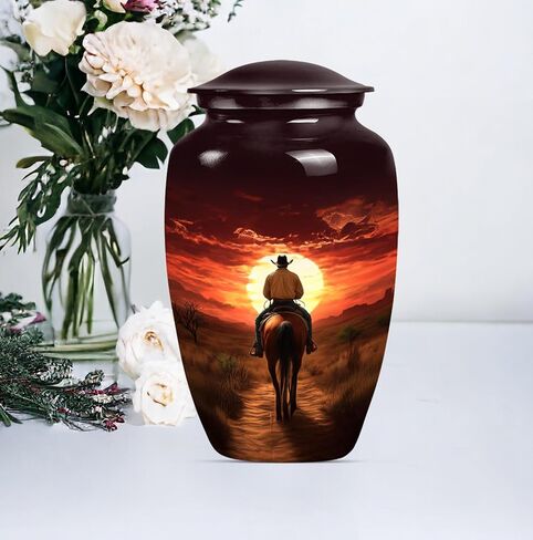Cowboy Urn for Ashes Adult Male - Large Unique Cremation Urns for Human Ashes - Companion Urns for 2 Adults - Memorial Ash Containers for Men - Urn for Women - 10" Set of 1 in Saudi Arabia