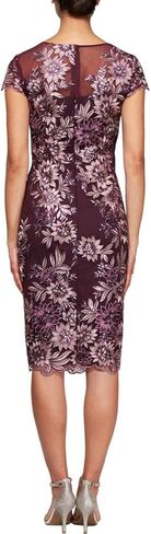 Alex Evenings Women's Short Floral Embroidered Cocktail Sheath Dress, Wedding Guest, Formal Gown (Petite and Regular Sizes), Plum, 8 in Saudi Arabia