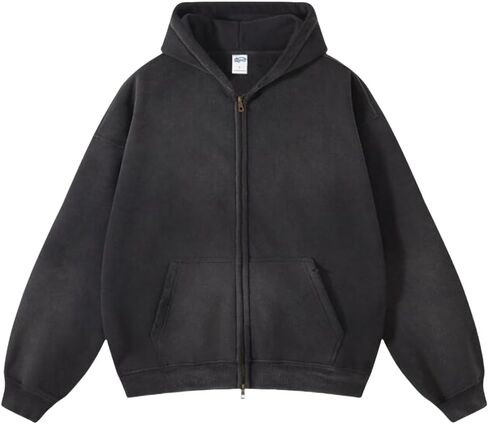 Oversized Mens Hoodies Vintage Hoodie for Men Zip Up Sweatshirt Acid Wash Streetwear Jacket in Saudi Arabia