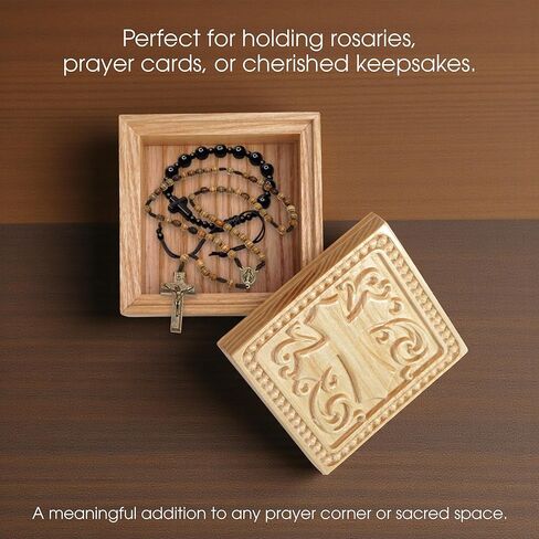Hand-Carved Wooden Cross Keepsake Box, Natural Solid Wood Christian Gift Box for Rosary, Prayer Cards, Jewelry & Meaningful Faith Gifts for Women, Men, Friends & Loved Ones in Saudi Arabia