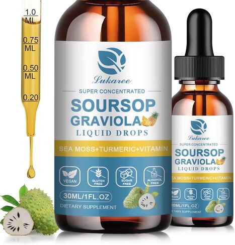 (2 Pack) Soursop Graviola Leaf Extract Liquid Drop Plus Pure Botanical Sea Moss for for Cell Support & Regeneration, Immunity, Zzz & Antioxidant - Soursop Bitters Liquid, Pineapple Flavor,1 Fl Oz in Kuwait