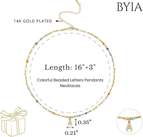 Initial Necklace for Women Trendy Colorful Beaded Choker Necklace 14k Gold Plated Letter Pendant Gold Jewelry in Saudi Arabia