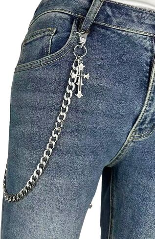 KALHE Gothic Silver Chain Wallet Chain with Cross Pendant, Stainless Steel Pants Chain, Decorative Jean Chain Accessory in Saudi Arabia