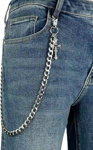 KALHE Gothic Silver Chain Wallet Chain with Cross Pendant, Stainless Steel Pants Chain, Decorative Jean Chain Accessory in Saudi Arabia