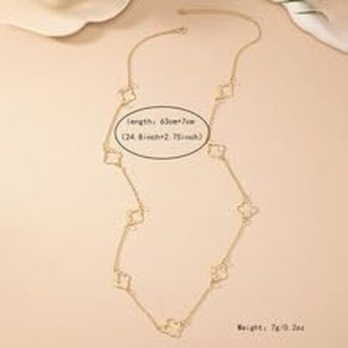 Golden Four Leaf Clover Necklace Long Adjustable Necklace with Hollow out Four Leaf Lucky Birthday Gift for Women in Saudi Arabia