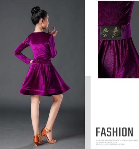 Girls Latin Dance Dress, Child Long Sleeve Velvet Competition Clothes Salsa Ballroom Tango Show Dresses in Saudi Arabia