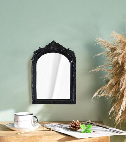 مرآة حائط صغيرة سوداء عتيقة مقاس 25.4 سم × 17.78 سم، مرآة باروكية من الراتنج الذهبي العتيق، معلقة للديكور وديكور الطاولة in Kuwait