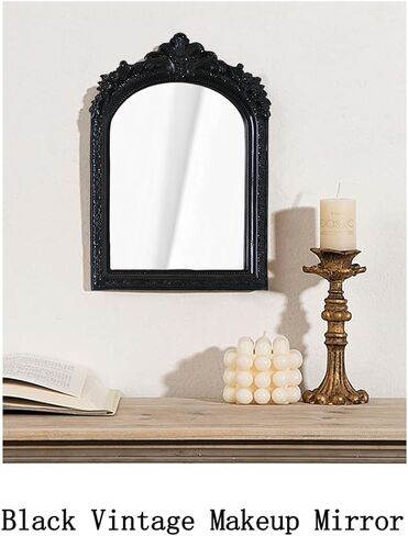 مرآة حائط صغيرة سوداء عتيقة مقاس 25.4 سم × 17.78 سم، مرآة باروكية من الراتنج الذهبي العتيق، معلقة للديكور وديكور الطاولة in Kuwait