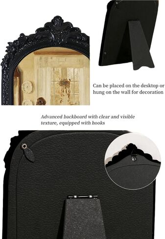 مرآة حائط صغيرة سوداء عتيقة مقاس 25.4 سم × 17.78 سم، مرآة باروكية من الراتنج الذهبي العتيق، معلقة للديكور وديكور الطاولة in Kuwait