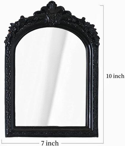 مرآة حائط صغيرة سوداء عتيقة مقاس 25.4 سم × 17.78 سم، مرآة باروكية من الراتنج الذهبي العتيق، معلقة للديكور وديكور الطاولة in Kuwait