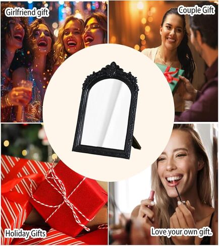 مرآة حائط صغيرة سوداء عتيقة مقاس 25.4 سم × 17.78 سم، مرآة باروكية من الراتنج الذهبي العتيق، معلقة للديكور وديكور الطاولة in Kuwait