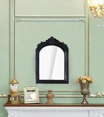 مرآة حائط صغيرة سوداء عتيقة مقاس 25.4 سم × 17.78 سم، مرآة باروكية من الراتنج الذهبي العتيق، معلقة للديكور وديكور الطاولة in Kuwait