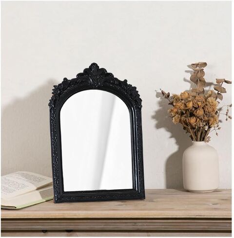 مرآة حائط صغيرة سوداء عتيقة مقاس 25.4 سم × 17.78 سم، مرآة باروكية من الراتنج الذهبي العتيق، معلقة للديكور وديكور الطاولة in Kuwait