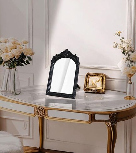 مرآة حائط صغيرة سوداء عتيقة مقاس 25.4 سم × 17.78 سم، مرآة باروكية من الراتنج الذهبي العتيق، معلقة للديكور وديكور الطاولة in Kuwait