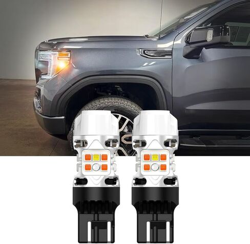 LASFIT T3 7443 Switchback LED Bulb for 2023 2024 2025 Chevy Colorado, No Flash 7444 LED Front Turn Signal Light Parking Light 7444NA Built in Resistor 100% Error Free White Amber(2pcs) in Saudi Arabia