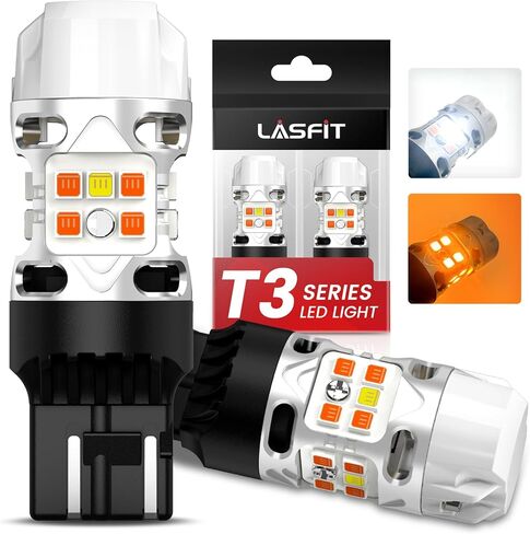LASFIT T3 7443 Switchback LED Bulb for 2023 2024 2025 Chevy Colorado, No Flash 7444 LED Front Turn Signal Light Parking Light 7444NA Built in Resistor 100% Error Free White Amber(2pcs) in Saudi Arabia