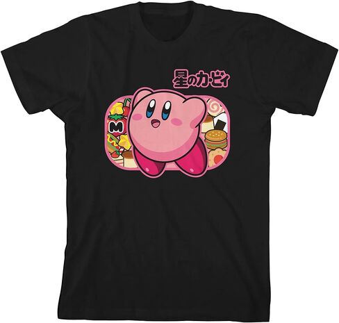 Kirby Floating Character Crew Neck Short Sleeve Boy's Black T-Shirt in Saudi Arabia