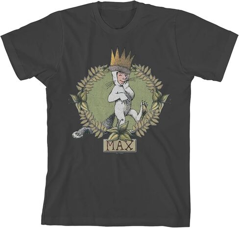 Where The Wild Things are Max Leaves Background Youth Charcoal Crew Neck Short Sleeve T-Shirt in Saudi Arabia