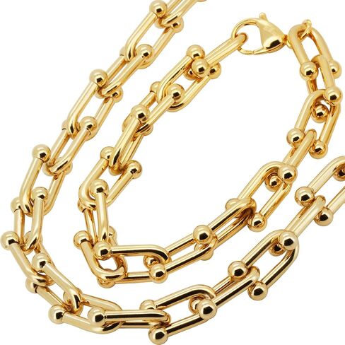 316L الفولاذ المقاوم للصدأ 18K الذهب الأصفر مطلي 10mm حدوة الحصان تخرج ربط سلسلة قلادة سوار 8 "-20" in Kuwait
