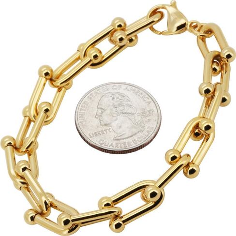 316L الفولاذ المقاوم للصدأ 18K الذهب الأصفر مطلي 10mm حدوة الحصان تخرج ربط سلسلة قلادة سوار 8 "-20" in Kuwait