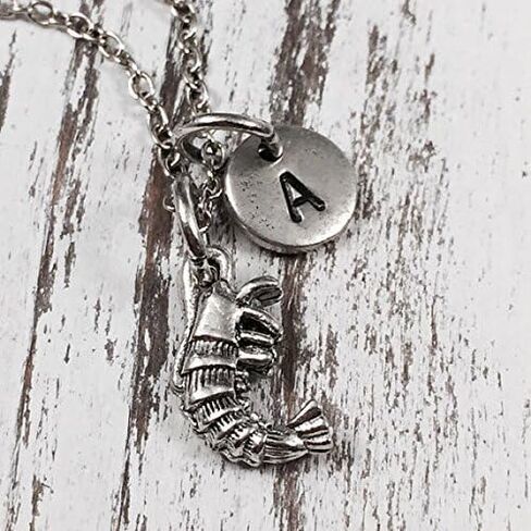 Shrimp charm necklace, ocean necklace, personalized necklace, initial, shrimp in Saudi Arabia