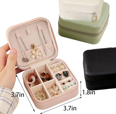 Mini Jewelry Travel Case, Small Portable Jewellery Storage, PU Leather Travel Jewelry Organizer Box, for Women, Girls, Wedding, Birthday, 3.74x3.74x1.92 In (Black) in Saudi Arabia