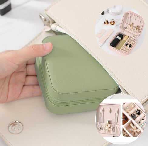 Mini Jewelry Travel Case, Small Portable Jewellery Storage, PU Leather Travel Jewelry Organizer Box, for Women, Girls, Wedding, Birthday, 3.74x3.74x1.92 In (Black) in Saudi Arabia