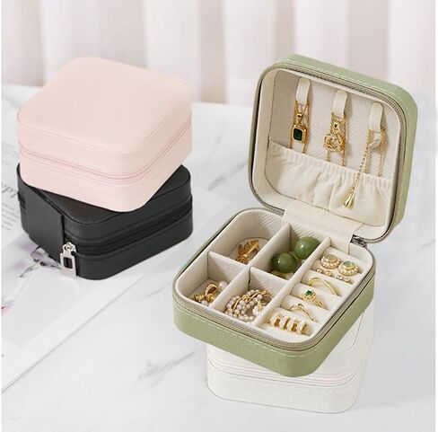 Mini Jewelry Travel Case, Small Portable Jewellery Storage, PU Leather Travel Jewelry Organizer Box, for Women, Girls, Wedding, Birthday, 3.74x3.74x1.92 In (Black) in Saudi Arabia