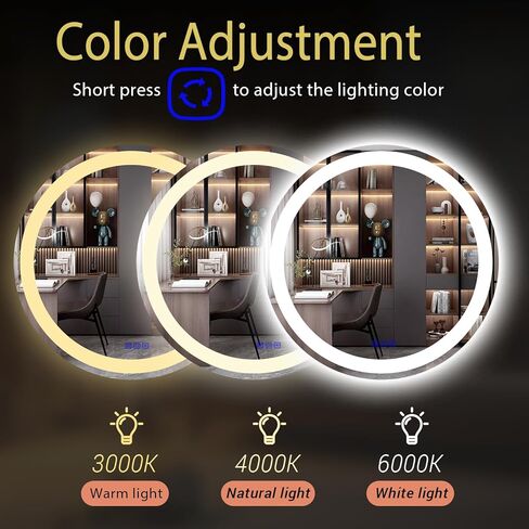 LED Bathroom Mirror 24"x32" Single Color 6000K,Super Bright,LED Mirror for Bathroom Lighted for Wall-Mounted Vanity Mirror with Front Light Anti-Fog,Shatterproof,Non-Touchscreen Switch in Saudi Arabia