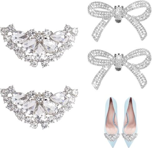 Heliltd 2 Pair Rhinestone Shoe Clips for Women Dress Shoes 2pcs Bow Clips for Shoes 2pcs Square Shoe Clips Classic Detachable Shoe Clips for Bridal Wedding Shoe Charms Decoration in Kuwait