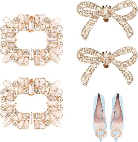 Heliltd 2 Pair Rhinestone Shoe Clips for Women Dress Shoes 2pcs Bow Clips for Shoes 2pcs Square Shoe Clips Classic Detachable Shoe Clips for Bridal Wedding Shoe Charms Decoration in Saudi Arabia