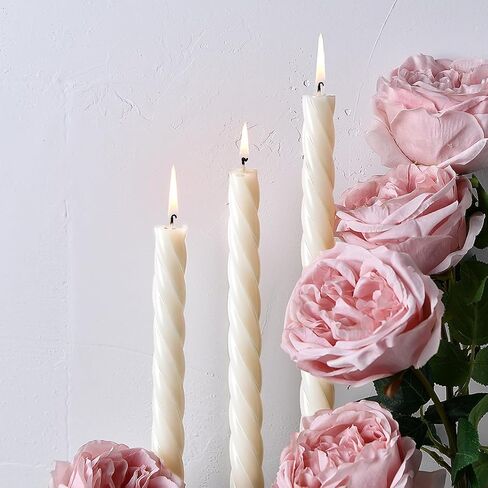 10 Inch Spiral Ivory Taper Candles, 4 Pack Unscented Dripless Long Burning Time Gloosy Fall Candlesticks for Dinner Party, Wedding Shower and Home Decoration (Ivory) in Saudi Arabia