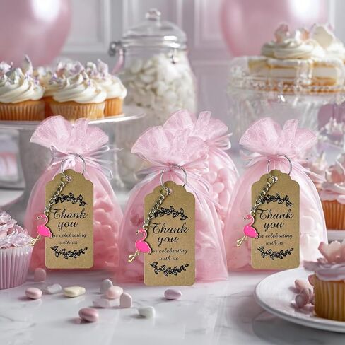12 Set Flamingo Keychain with Thank You Tags Organza Bag Pink Flamingo Charm Keychain for Wedding Bridal Guest Gifts in Saudi Arabia