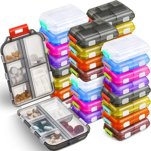 Mumufy 56 Pcs Travel Pill Organizer 10 Compartments Pocket Portable Pill Case Daily Box Dispenser for Vitamin Fish Oil Compartments Different Medicines, 8 Colors in Saudi Arabia