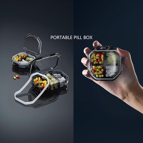 Travel Pill Organizer 4 Compartments and 6 Compartments,Small Pill Box,Compact Daily Pill Case for Vitamin, Cod Liver Oil, Supplement,Slim BPA-Free Medicine Container,Pocket Pill Box for Elderly in Saudi Arabia
