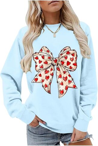 Valentines Sweatshirts for Women Oversized Cute Bow Graphic Valentine Outfits Heart Sweater Long Sleeve Shirts 2026 in Saudi Arabia