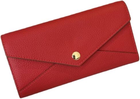 Envelope Wallets for Women, Genuine Leather Coin Purse with Zip Coin Pocket, Long Slim Credit Card Holder (Red,L19xW10xH3cmL7.5×W3.9×H1.2in) in Saudi Arabia