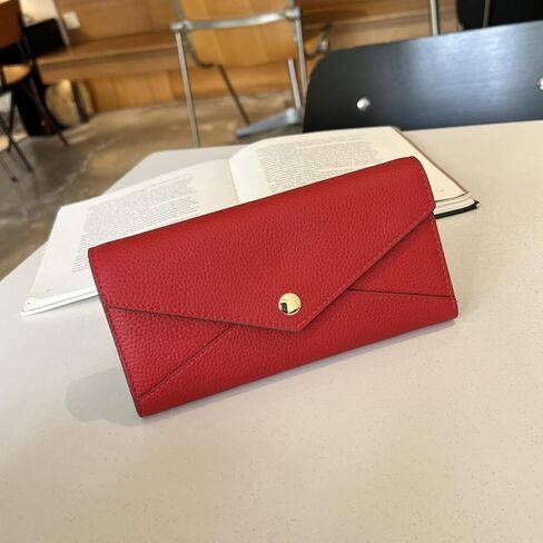 Envelope Wallets for Women, Genuine Leather Coin Purse with Zip Coin Pocket, Long Slim Credit Card Holder (Red,L19xW10xH3cmL7.5×W3.9×H1.2in) in Saudi Arabia
