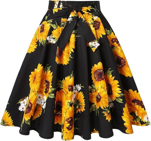 MINTLIMIT 1950's Vintage Pleated Skirt A-line Retro Floral Printed Mini Skirts with Pockets in Saudi Arabia