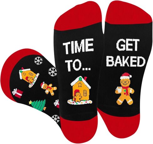 Funny Christmas Socks for Men Women Teen Boys - Time to Get Baked Gingerbread Fun Novelty Funky Crazy Cool Cute Crew Socks Gift Ideas - Gag Unique Holiday Christmas Xmas Sant Gifts Stocking Stuffers in Saudi Arabia