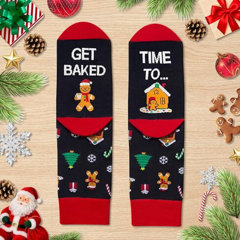 Funny Christmas Socks for Men Women Teen Boys - Time to Get Baked Gingerbread Fun Novelty Funky Crazy Cool Cute Crew Socks Gift Ideas - Gag Unique Holiday Christmas Xmas Sant Gifts Stocking Stuffers in Saudi Arabia