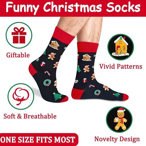 Funny Christmas Socks for Men Women Teen Boys - Time to Get Baked Gingerbread Fun Novelty Funky Crazy Cool Cute Crew Socks Gift Ideas - Gag Unique Holiday Christmas Xmas Sant Gifts Stocking Stuffers in Saudi Arabia