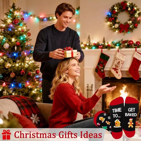 Funny Christmas Socks for Men Women Teen Boys - Time to Get Baked Gingerbread Fun Novelty Funky Crazy Cool Cute Crew Socks Gift Ideas - Gag Unique Holiday Christmas Xmas Sant Gifts Stocking Stuffers in Saudi Arabia